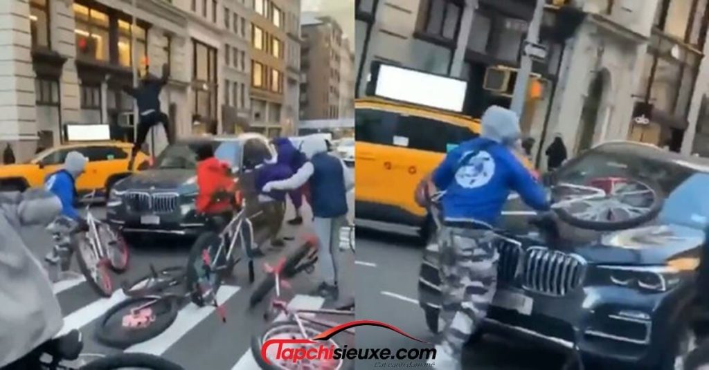 Nhóm trẻ trâu Mỹ đi xe đạp phá chiếc SUV BMW X5 hạng sang sau va chạm