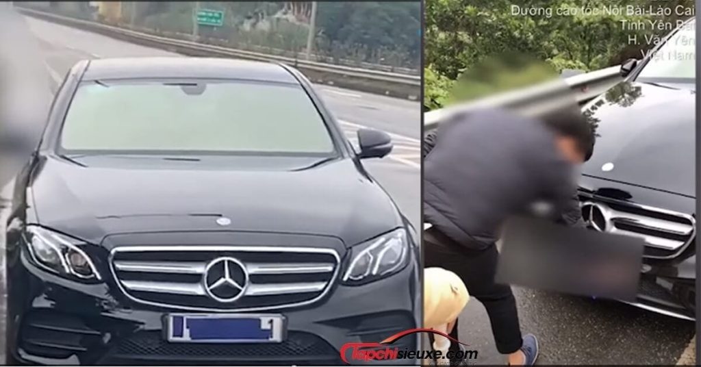 Thanh niên cưỡi Mercedes E300 dán băng dính che biển số để né 'phạt nguội'