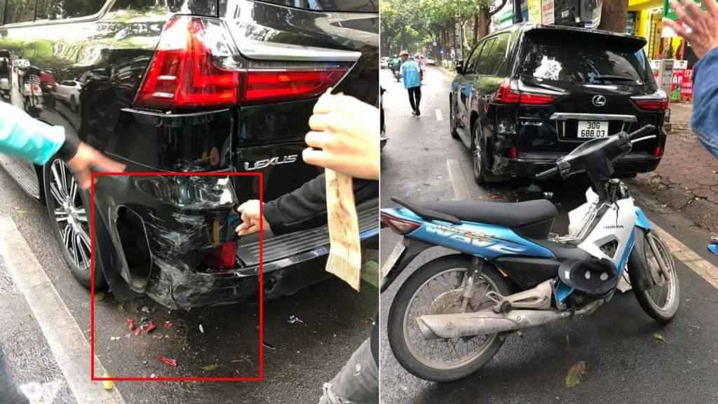 Shipper lơ đãng tông vào đuôi 'xe chủ tịch' Lexus LX570 trên phố Hà Nội