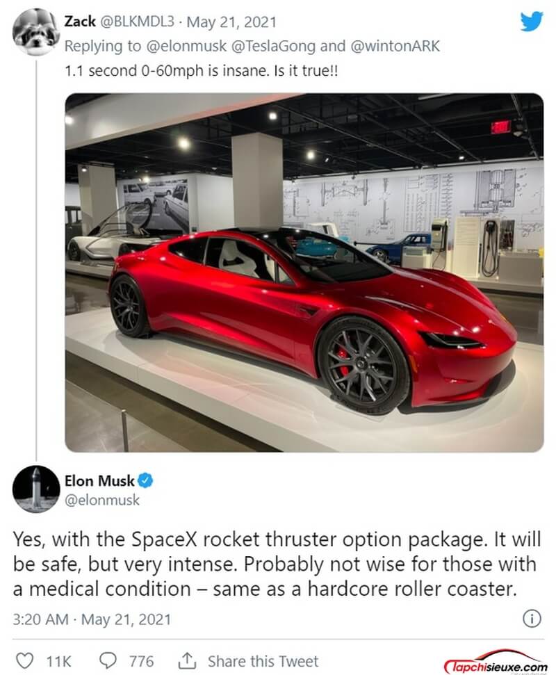Tesla Roadster 2022 chi can 11 giay de tang toc 0 96 km h voi goi trang bi SpaceX 4