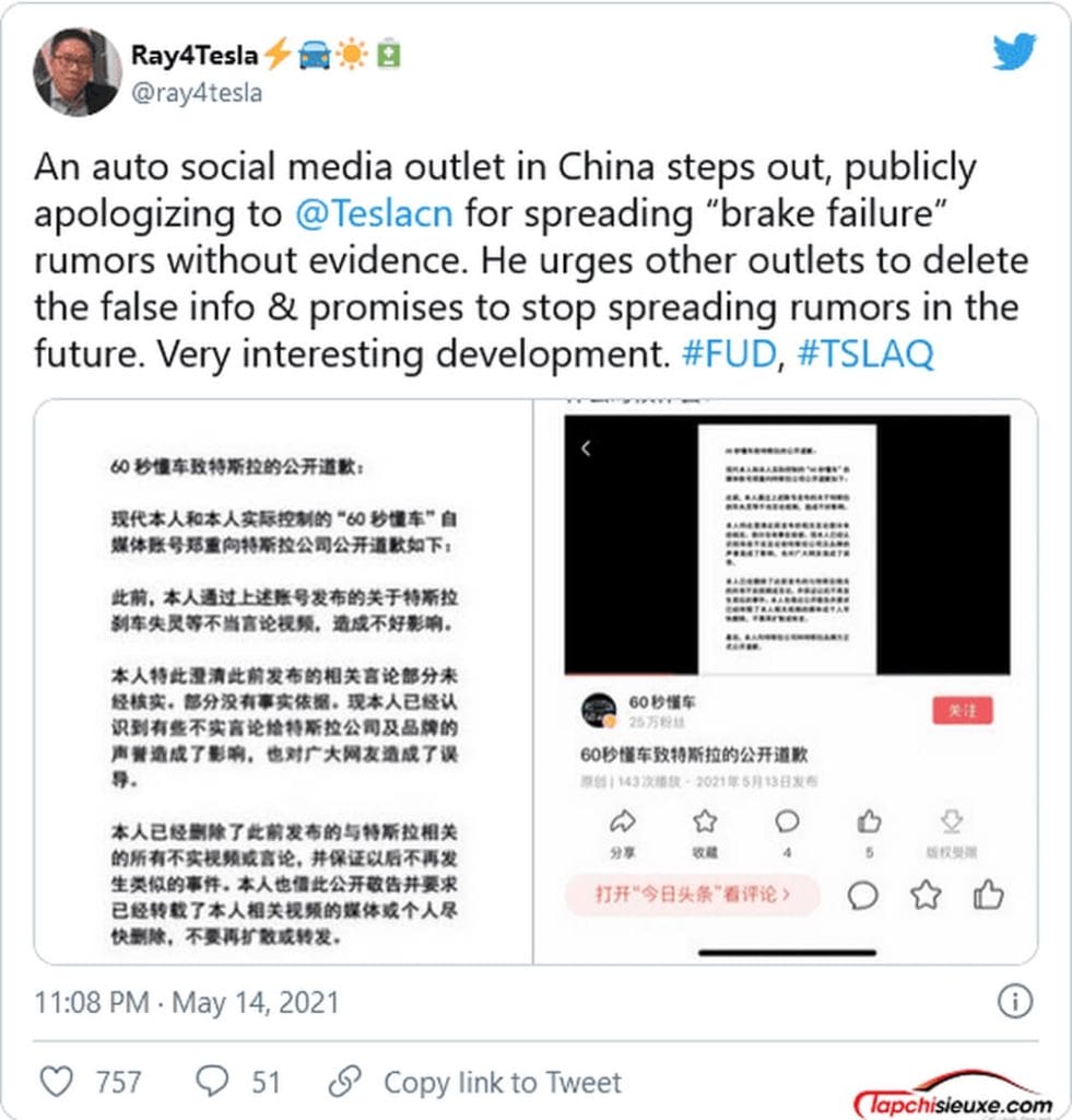Tesla duoc truyen thong Trung Quoc cong khai xin loi khi viet ve loi phanh vo can cu 4