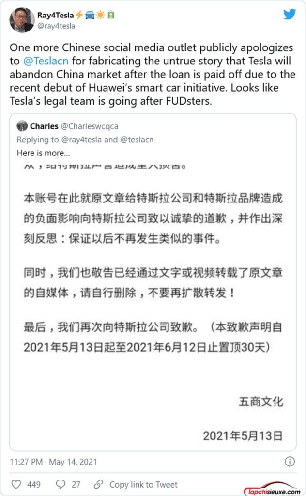 Tesla duoc truyen thong Trung Quoc cong khai xin loi khi viet ve loi phanh vo can cu 5