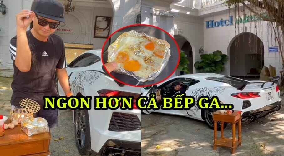 Đại gia Cần Thơ dùng Chevrolet Corvette C8 'rán trứng' phong cách Salt Bae