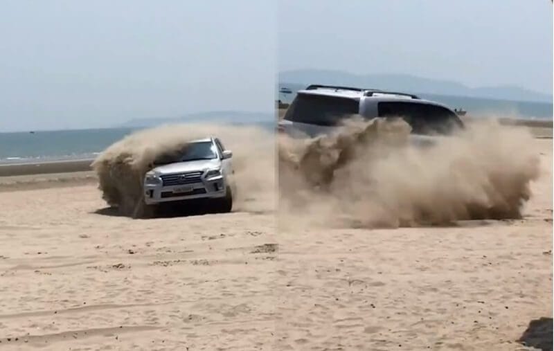 Đại gia Quảng Ninh drift Lexus LX570 tại bãi biển đỉnh như dân chơi Dubai