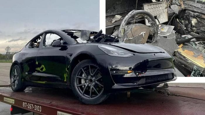 Tesla Model 3 phát hỏa khi vừa ra khỏi xưởng sửa chữa. Ảnh: Carscoops. 