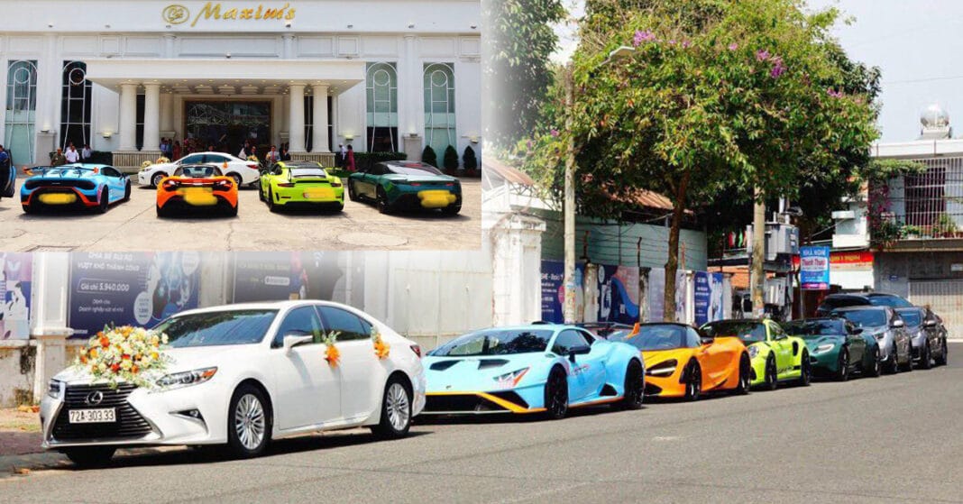Đại gia Vũng Tàu đem bộ 4 siêu xe hơn 80 tỷ tham gia đám cưới: Hàng hiếm Lamborghini Huracan STO nổi bật giữa đám đông