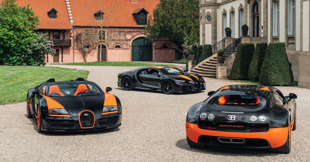 Dàn siêu phẩm gồm 5 chiếc Bugatti phiên bản sản xuất giới hạn bất ngờ góp mặt ngay tại tổng hành dinh của hãng tại Pháp