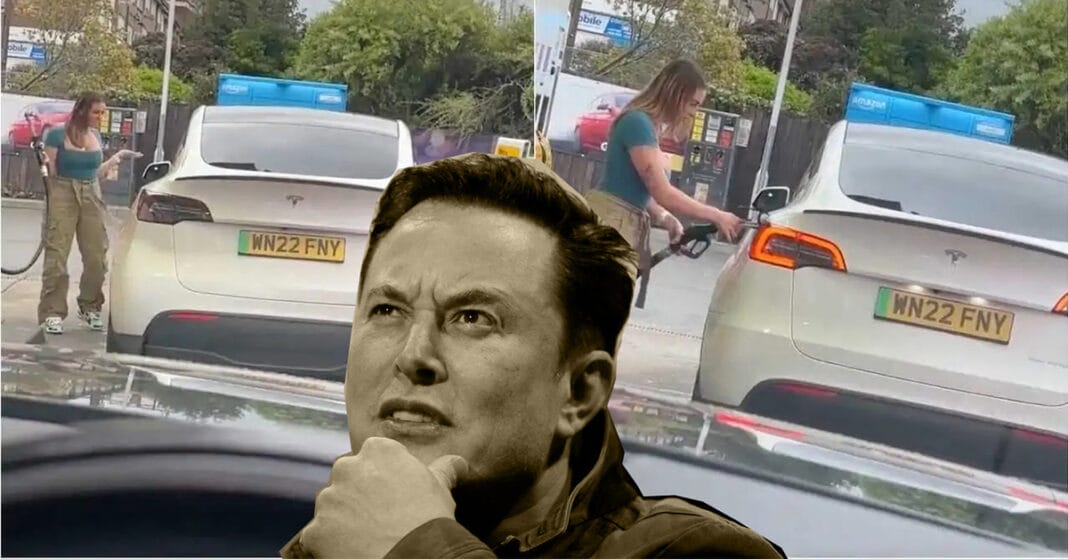 Nữ chủ xe Tesla Model Y loay hoay đổ xăng, tỷ phú Elon Musk chỉ biết lắc đầu ngao ngán: 