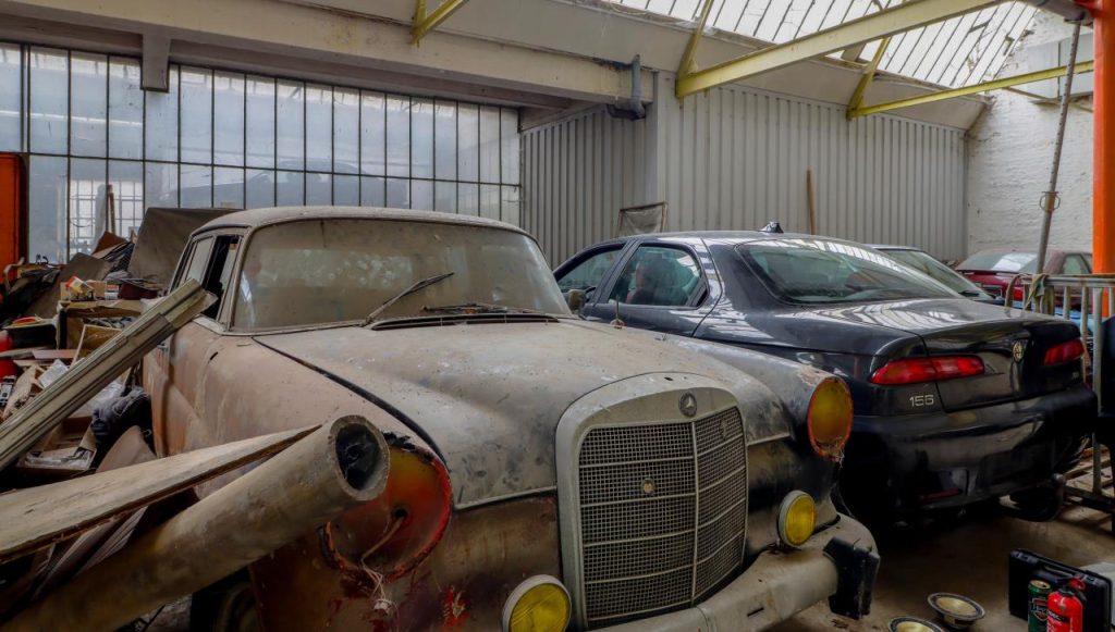 A vintage Mercedes was just one of a host of classic motors found in the warehouse