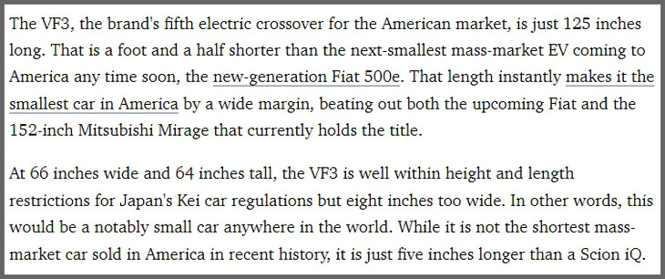 VinFast VF 3 liệu có trở thành chiếc xe nhỏ nhất nước Mỹ? - Ảnh chụp màn hình