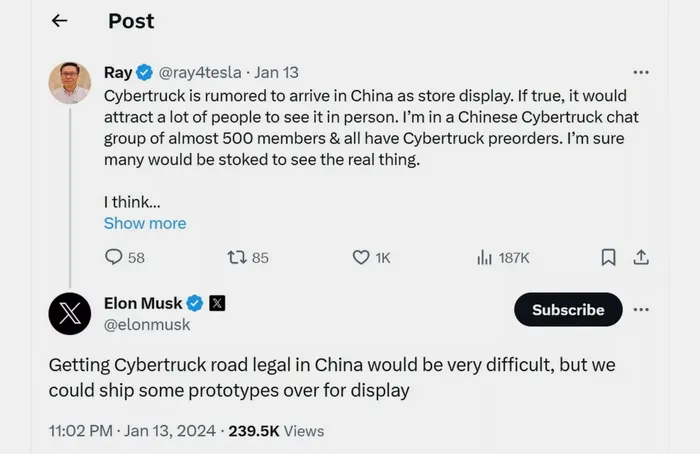 Elon Musk thừa nhận khó hợp pháp hóa Tesla Cybertruck tại Trung Quốc. 